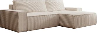 Vente-Unique Vente-unique - Divano Letto In Velluto A Coste Grosse Beige - Angolo A Destra - Amelia