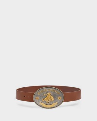 Ralph Lauren Collection Rodeo-Buckle Vachetta Leather Wide Belt