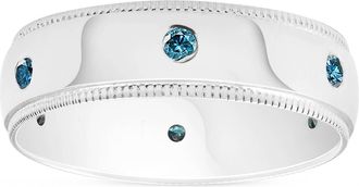 Pompeii3 Mens Blue Diamond Wedding Ring 10K White Gold Size Selectable