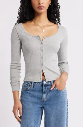 BP. Scoop Neck Pointelle Cardigan in Grey Soft Heather at Nordstrom Rack, Size X-Large