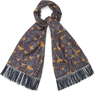 Oliver Brown Flying Pheasant Scarf - Wool / Silk Blend - Navy