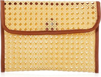 Adornia Rust Brown Edge Rattan Bamboo Clutch with Removable Strap