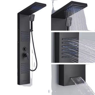 OEM Panel De Ducha, Iluminaci&oacute;n Led, Chorros De Hidromasaje, Negro 6004
