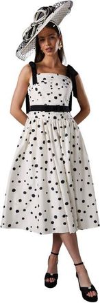 Coast Lisa Tan Mono Spot Bow Detail Midi Dress at Nordstrom, Size 14