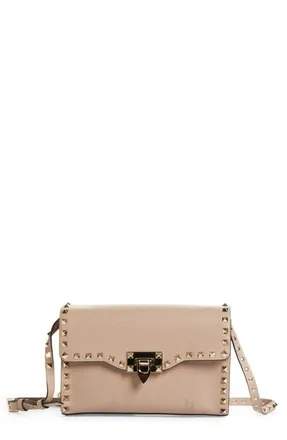 Valentino Garavani Medium Rockstud Leather Shoulder Bag in Poudre at Nordstrom