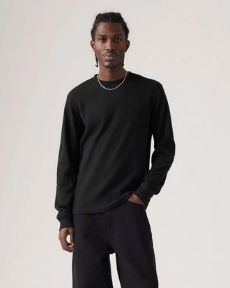 Levi's T-Shirt Mens Mineral Black Cotton Blend Thermal Crew Neck JAX1861