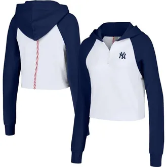Lusso Womens Lusso White New York Yankees Jane Raglan Quarter-Zip Tri-Blend Cropped Pullover Hoodie at Nordstrom, Size Xx-Large