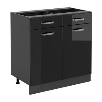 Vicco Mueble Bajo De Cocina R-line, Negro Brillo Intenso, 80 Cm, Et Roble
