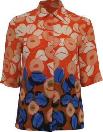 Dries Van Noten Floral-Print Short Sleeve Blouse in Multicolor Polyester