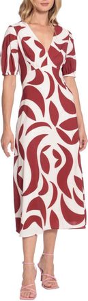 Donna Morgan Geo Print Open Back A-Line Midi Dress In Ivory Terracota