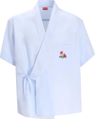 Kenzo logo-detail wrap-design shirt - men - Cotton - S - Blue