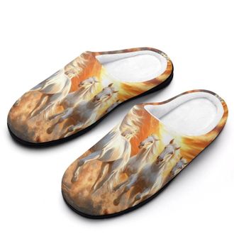 Generic Seven Lucky Running Wild Horses Womens Slippers Warm House Slippers Indoor House Shoes with Anti-Skid Rubber Sole