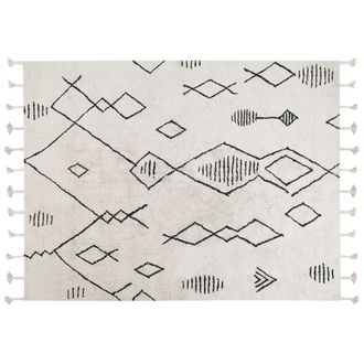 Beliani Alfombra De Algod&oacute;n Blanco Crema Negro 160 X 230 Cm Geom&eacute;trico Oriental Kebir