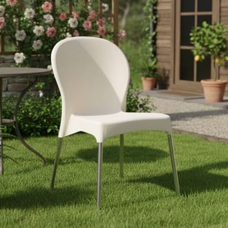 Dmora Silla De Exterior Linder, Una Silla, Apilable Hecha En Italia, Soporta 120 Kg, Beige