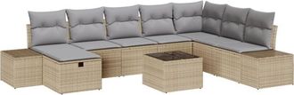 vidaXL Garden Sofa Set with Cushion 9 pcs Beige Poly Rattan vidaXL