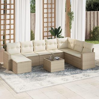 vidaXL Set De Sof&aacute;s De Jard&iacute;n 9 Pzas Con Cojines Rat&aacute;n Sint&eacute;tico Beige Vidaxl