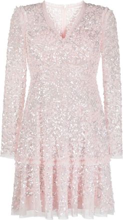 Needle & Thread sequinned long-sleeve skater dress - women - Recycled Polyester/Sequin/Recycled Polyester - 8 - Pink