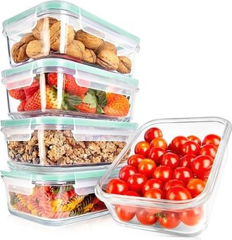 Nutrichef Green 5Pc Stackable Glass Food Storage Containers