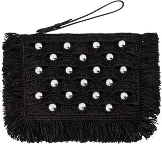 Paco Rabanne Pochette da polso con frange in rafia - - Bags - Donna - Nero - ONE SIZE