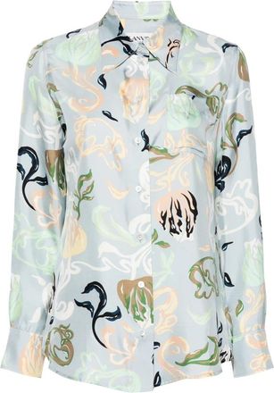 Lanvin Zijden overhemd met grafische print - Dames - Overhemden - Veelkleurig - XS - Satijn - Overhemden