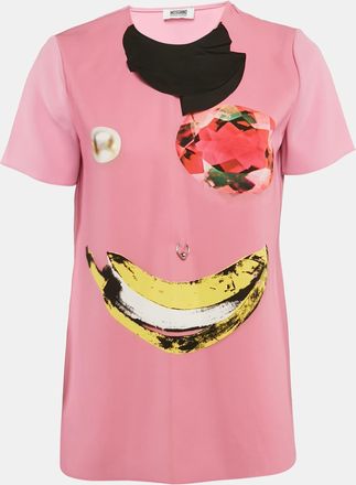 Moschino Moschino Cheap and Chic Pink Printed Crepe Metal Ring Detail Top S