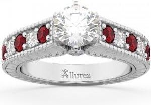 Allurez Vintage Diamond & Ruby Engagement Ring Setting 14k White Gold (1.35ct)