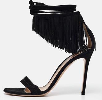 Gianvito Rossi Black Suede Olivia Ankle Strap Sandals