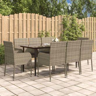 vidaXL Set Comedor Jard&iacute;n 9 Pzas Y Cojines Rat&aacute;n Sint&eacute;tico Negro Gris Vidaxl