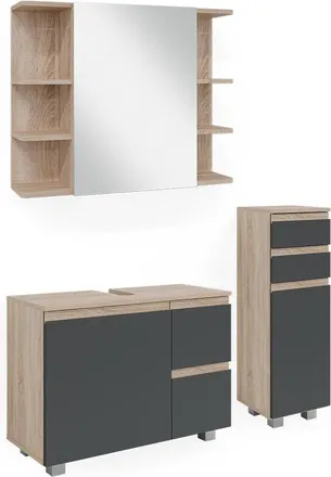 Vicco Conjunto De Muebles De Ba&ntilde;o J-shape, Sonoma, 3 Partes, Con Armario Midi