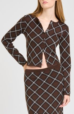 Wayf Willa Checked Cardigan in Brown Checker at Nordstrom, Size X-Large