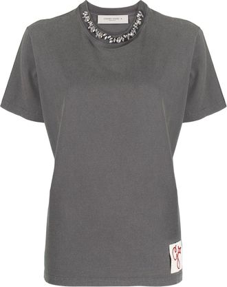 Golden Goose Golden W Regular T-Shirt aus Baumwolljersey in Distressed-Optik mit Stickerei