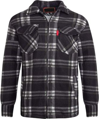 Generic MMK Unisex Mens Womens Fleece Check Shirt Lumberjacket Adults Winter Wear Sherpa Fur Lined Hooded & Collar Style Zipper Jacket Tops (Black/White Colla