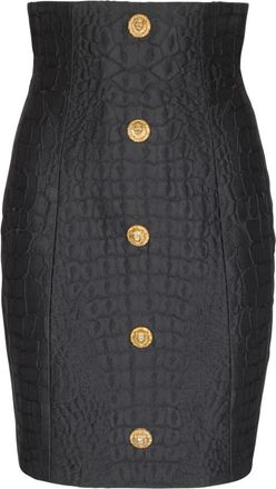 Balmain Kokerrok met krokodillenlook - Dames - Kokerrokken - Zwart - XS - Leer - Rokken