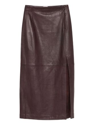 Alysi leather side-split long skirt - women - Leather - 44 - Red