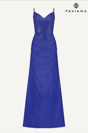 Faviana Womens Corset Maxi Dress With Hotfix Crystals - Plus In Royal