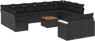vidaXL Set De Sof&aacute;s De Jard&iacute;n Y Cojines 13 Pzas Rat&aacute;n Sint&eacute;tico Negro Vidaxl