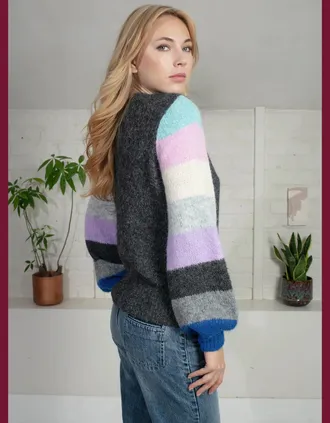 Nooki Design Womens Morgan Supersoft Striped Cuff Jumper in Blue - Blue Mix - Size: 10/8