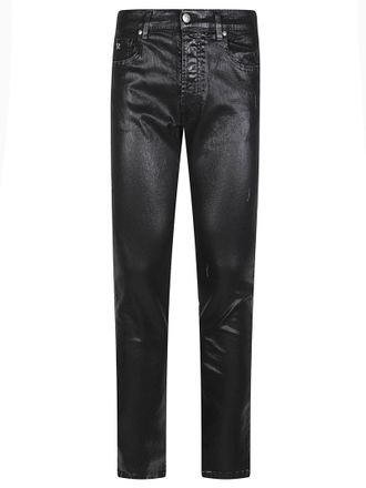 John Richmond Black Caelen Iggy Coated Stretch Cotton Straight-Leg Jeans