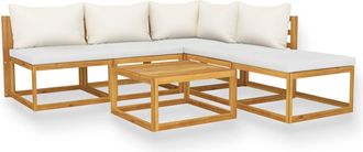 vidaXL Muebles De Jard&iacute;n 6 Pzas Cojines Crema Madera Maciza De Acacia Vidaxl