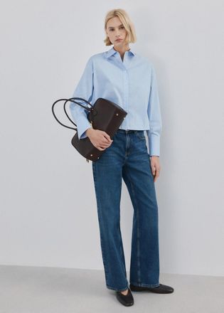 Mango Camicia crop righe strass celeste - Donna - XS - MANGO