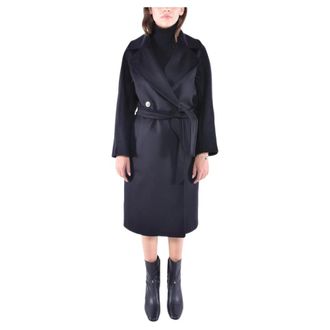 Max Mara Jassen, Dames, Zwart, XL, Wol, Dubbelbreasted wollen jas met sartoriale details