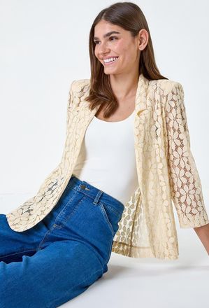 Roman 3/4 Sleeve Floral Lace Blazer Jacket