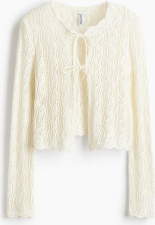 H&M Cardigan zum Binden aus Pointellestrick - White