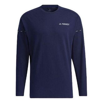 adidas Mens adidas Printing Logo Round Neck Long Sleeves College Navy Blue T-Shirt GN9456