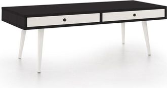 HOGAR 24 Mesa de centro de madera maciza natural, color negro y blanco