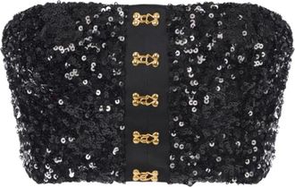 Elisabetta Franchi Sequin Bandeau Top met Juwelen Haakjes - Dames - Tops zonder mouwen - Zwart - S - Polyester - Tops