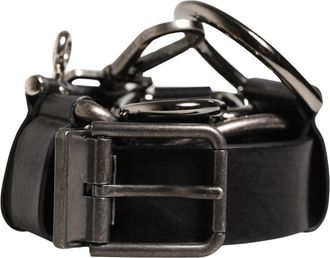 Dolce & Gabbana Black Calf Leather Silver Metal Buckle Mens Belt