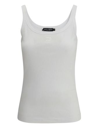 Dolce & Gabbana ribbed logo-embroidered tank top - White