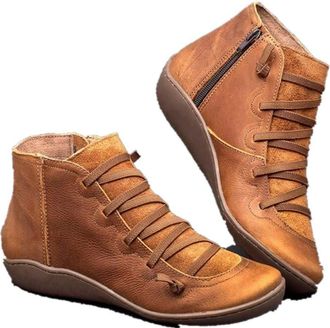 Generic Cowboy Ankle Boots for Women,Vintage Leather Comfortable Lightweight Zip Up Western Flat Low Heel Boots with Arch Support Low Heel Fashion Lace Up Zip
