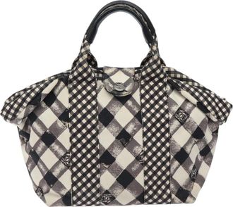Chanel Top Handle Satchel Gingham Print Canvas Canvas Handbag (Pre-Owned)